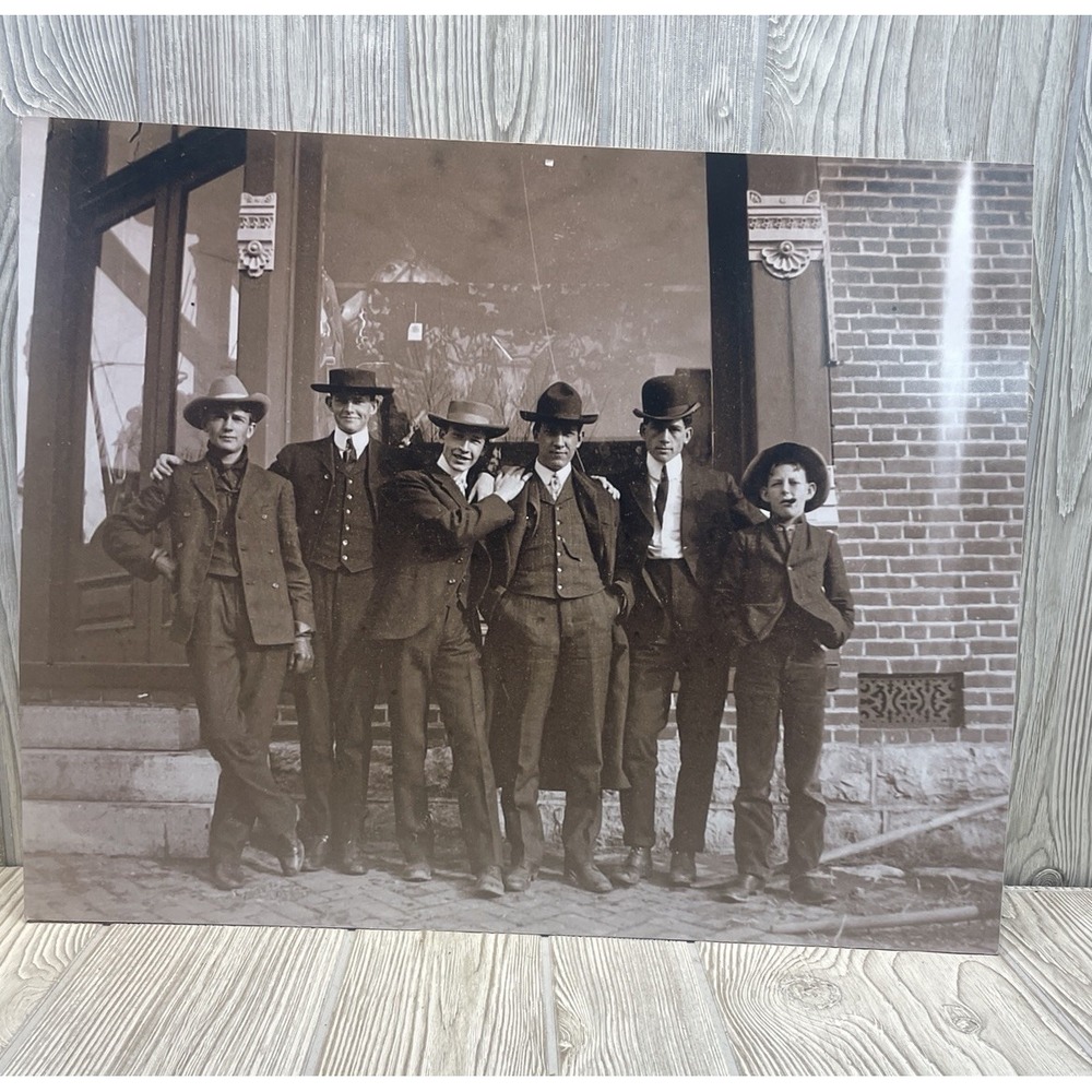 Vintage Men Group Photo Print Sepia Early 20th Century Style 16x20 Wall Art